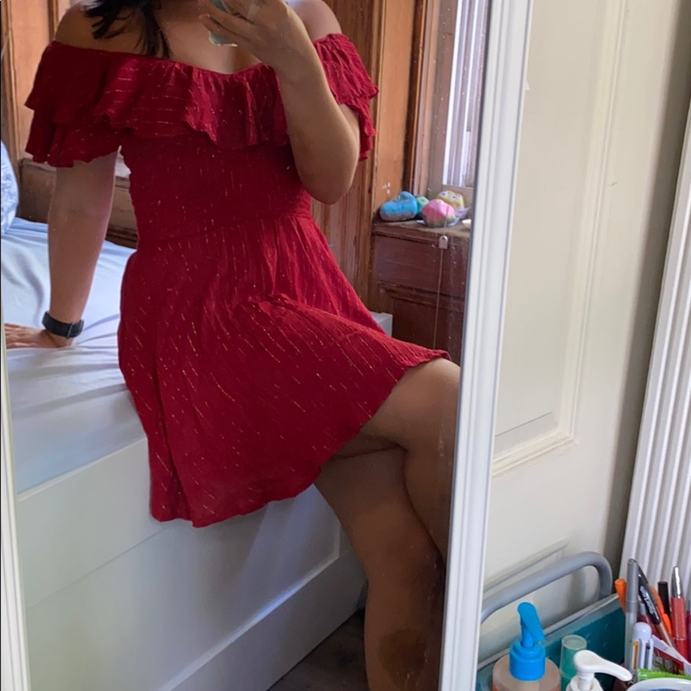 Off the shoulder red dress